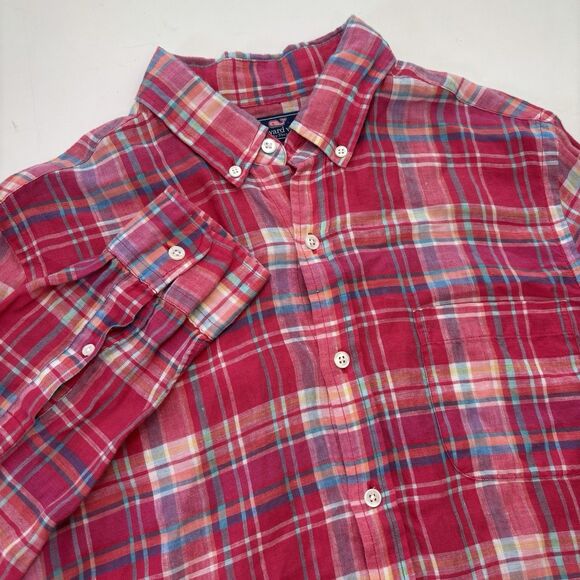 Vineyard Vines Men's S Linen Multicolor Plaid Long Sleeve Slim Fit Murray Shirt - Picture 2 of 8